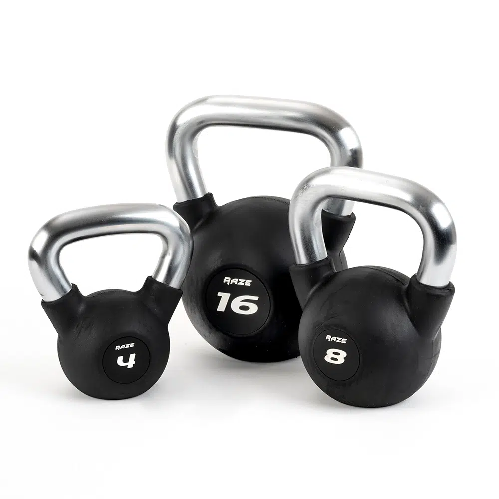 3 RAZE rubber kettlebells